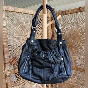 NWOT Elegant Black Leather Handbag With Dust Bag
